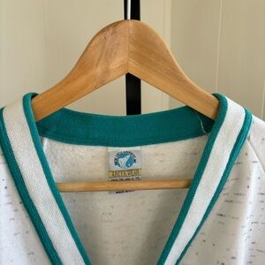 Vtg Arcticwear Cotton Blend White Teal Cardigan Mens L Alaska Inside Passage